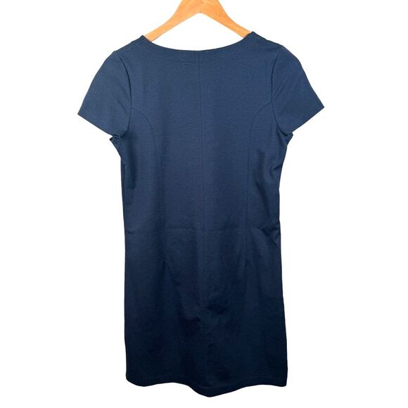 Boden Sheath Dress Size 8P Petite Navy Blue Cotton Cap Sleeve‎ V Neck Pockets - Picture 2 of 7